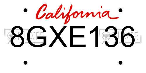 8GXE136 California License Plate