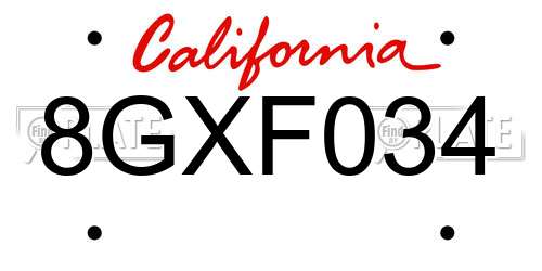 8GXF034 California License Plate