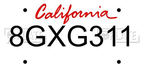 8GXG311 California License Plate