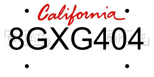 8GXG404 California License Plate