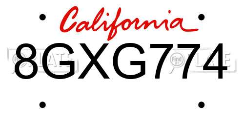 8GXG774 California License Plate