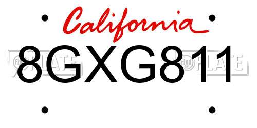 8GXG811 California License Plate