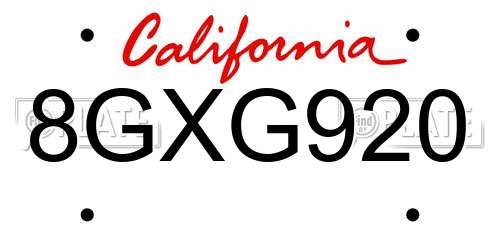 8GXG920 California License Plate