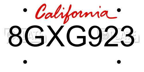 8GXG923 California License Plate