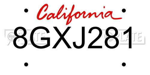 8GXJ281 California License Plate