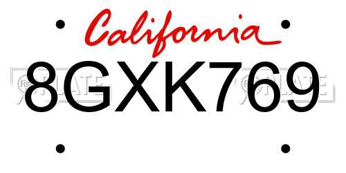 8GXK769 California License Plate
