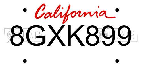 8GXK899 California License Plate