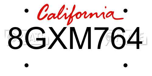 8GXM764 California License Plate