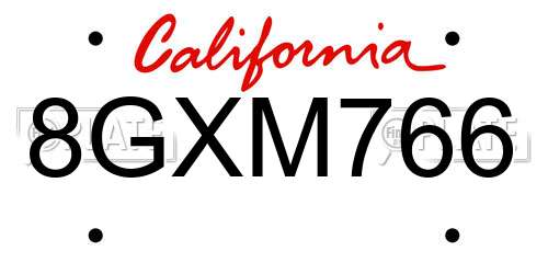 8GXM766 California License Plate