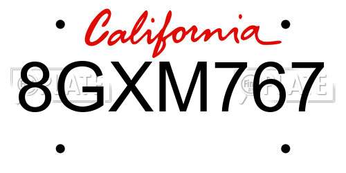 8GXM767 California License Plate