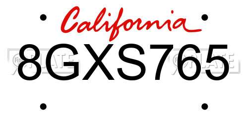 8GXS765 California License Plate