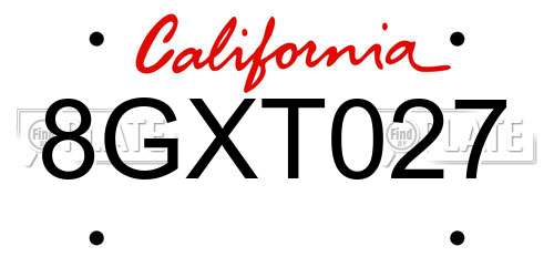 8GXT027 California License Plate