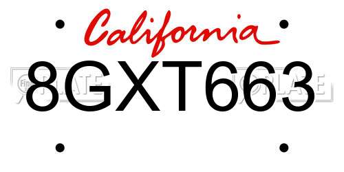 8GXT663 California License Plate