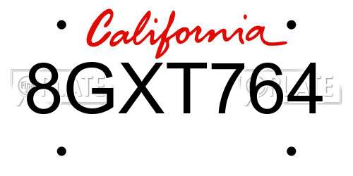 8GXT764 California License Plate
