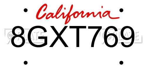 8GXT769 California License Plate