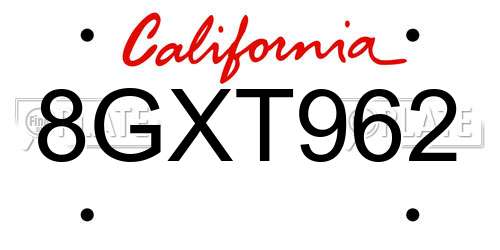 8GXT962 California License Plate