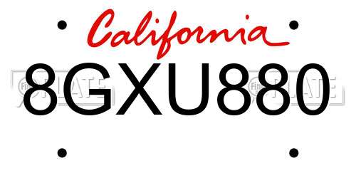8GXU880 California License Plate