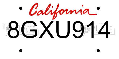 8GXU914 California License Plate