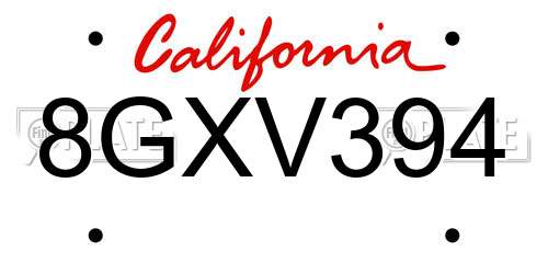 8GXV394 California License Plate