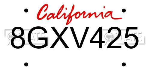 8GXV425 California License Plate