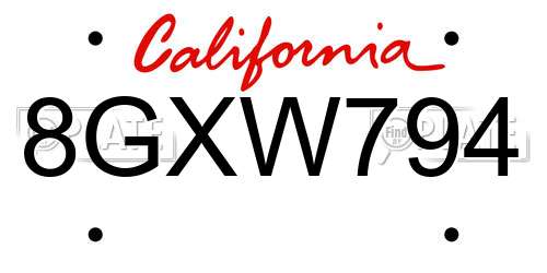 8GXW794 California License Plate