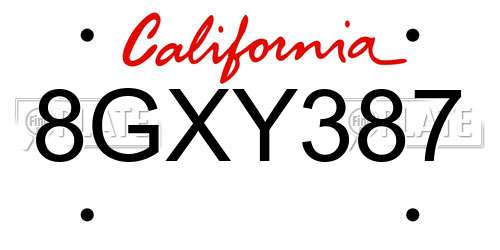 8GXY387 California License Plate