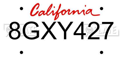 8GXY427 California License Plate