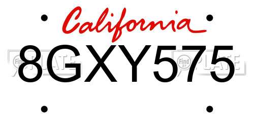 8GXY575 California License Plate