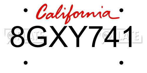 8GXY741 California License Plate