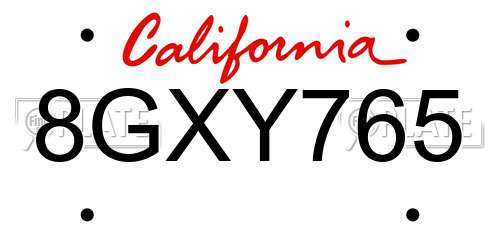 8GXY765 California License Plate