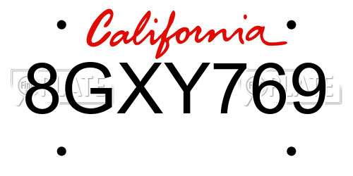 8GXY769 California License Plate