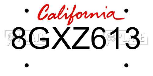 8GXZ613 California License Plate