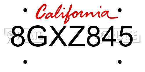 8GXZ845 California License Plate