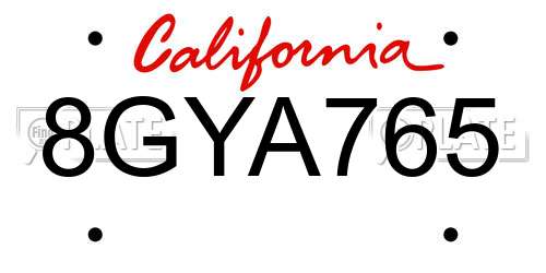 8GYA765 California License Plate