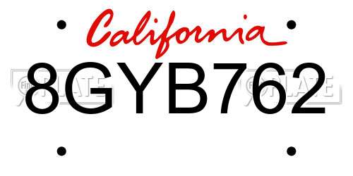 8GYB762 California License Plate