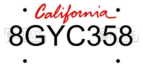 8GYC358 California License Plate