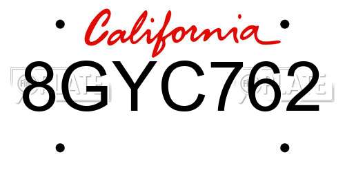 8GYC762 California License Plate