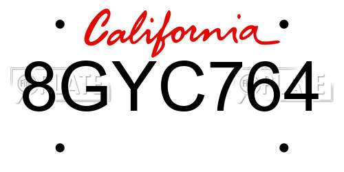 8GYC764 California License Plate