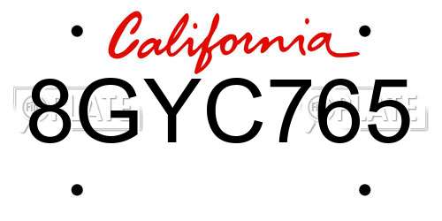 8GYC765 California License Plate