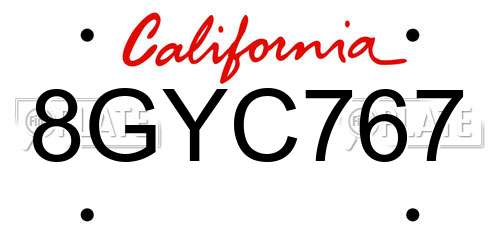 8GYC767 California License Plate