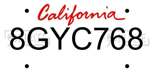 8GYC768 California License Plate