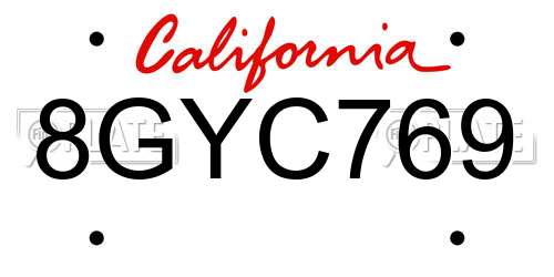 8GYC769 California License Plate