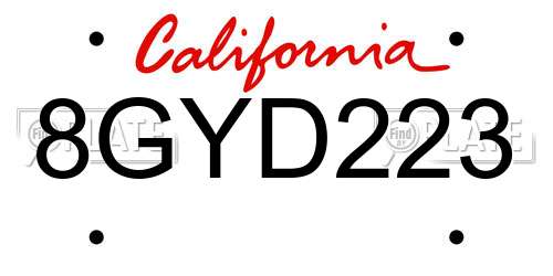 8GYD223 California License Plate