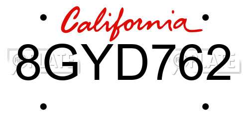 8GYD762 California License Plate