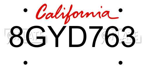 8GYD763 California License Plate