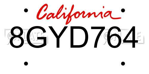8GYD764 California License Plate