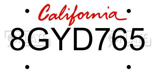 8GYD765 California License Plate
