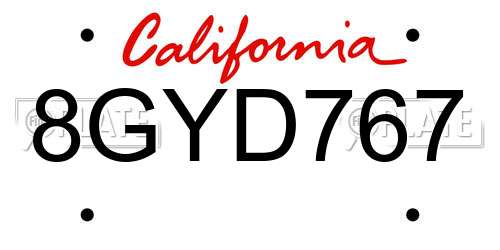 8GYD767 California License Plate