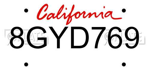 8GYD769 California License Plate
