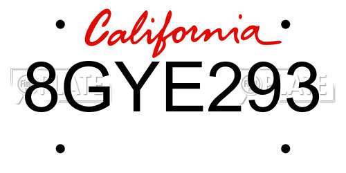 8GYE293 California License Plate